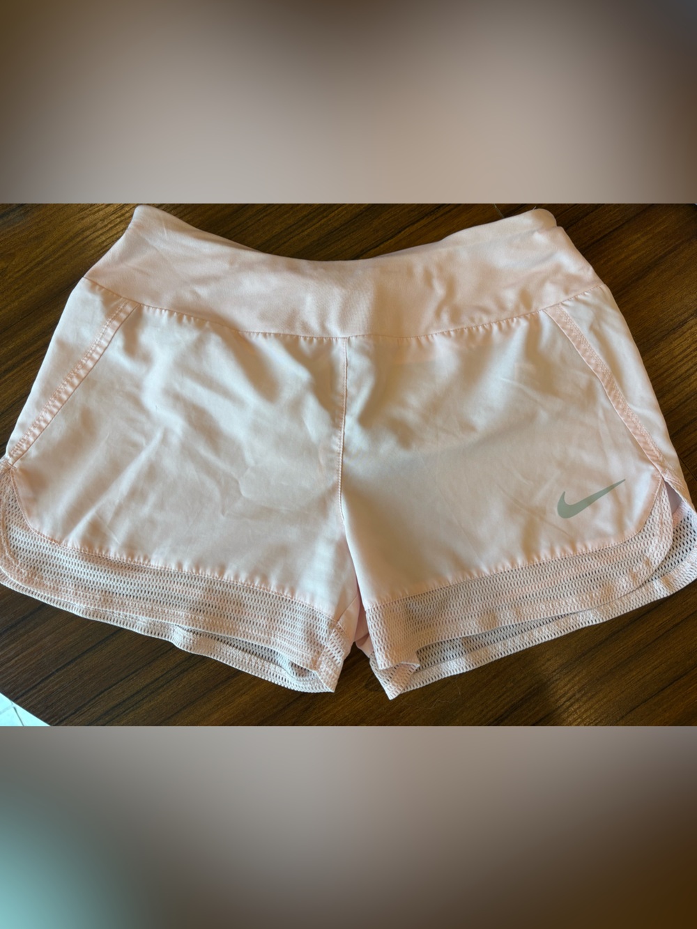 Nike Women's Pale Pink Mesh-Trim Athletic Shorts